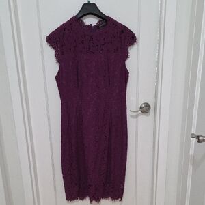 Lace Midi Dress in Deep Plum - Sleeveless High Neck